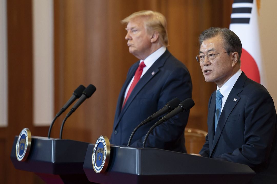 2019년 6월 30일 청와대 한미 공동기자회견에서 발언하는 문재인 대통령. 2020년 신년 기자회견이 아닌 재임 중 기자회견 대체 사진